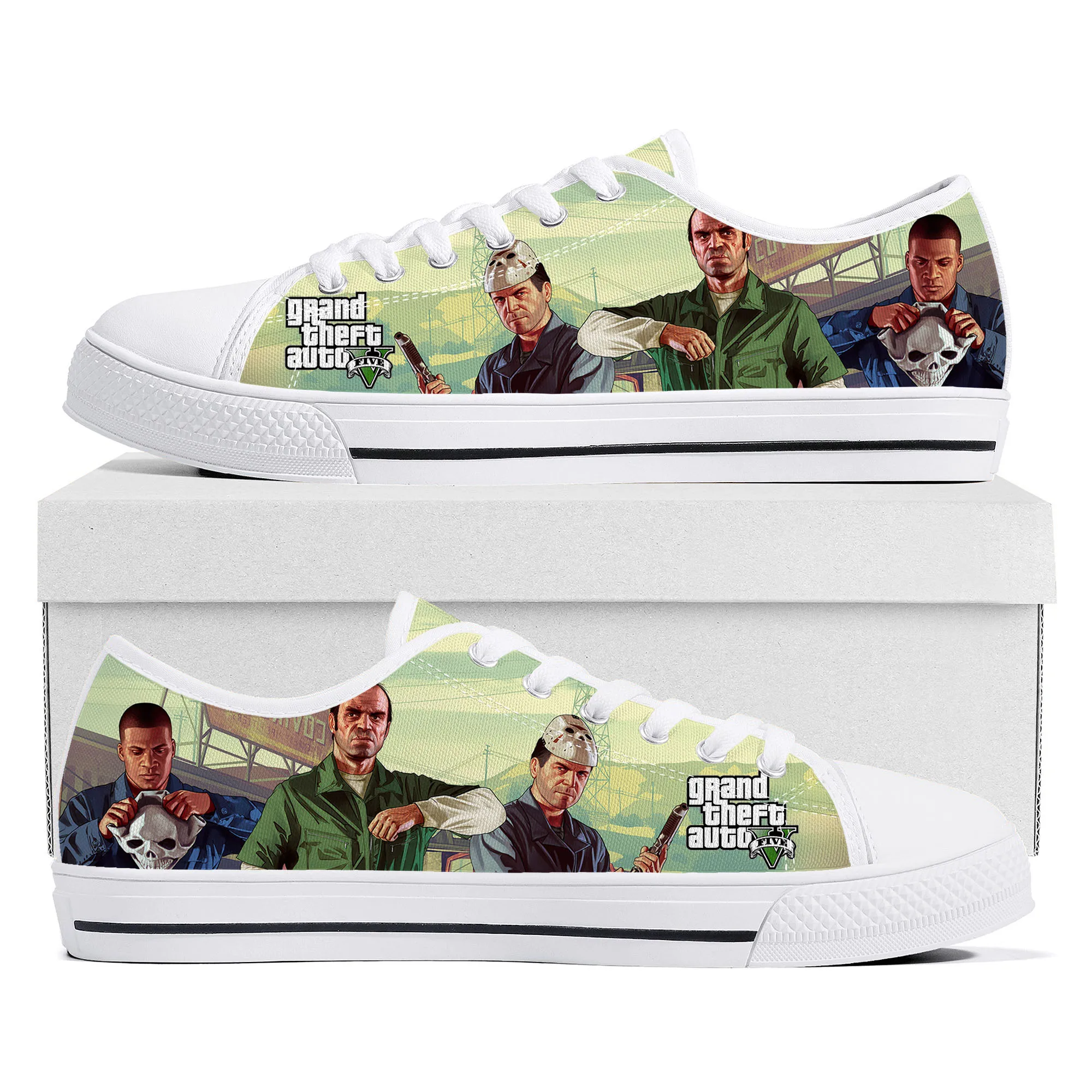 

Grand Theft Auto V 5 Low Top Sneakers Womens Mens Teenager GTA Five High Quality Canvas Sneaker Game Couple Custom Built Shoes