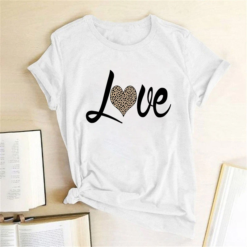

Summer T-shirt Fashion Fun Retro Top Female Letter Love Leopard Ladies Tshirt O-neck Short Sleeve t-shirt women Plus Size 3XL
