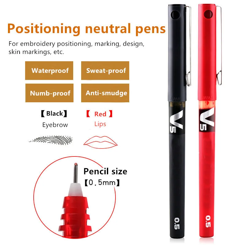 

1pc Waterproof Black Red 0.5mm Microblading Permanent Beauty Makeup Tattoo Eyebrow Lip Surgical Skin Scribe Tool Marker Pen