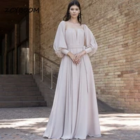 elegant off the shoulder long sleeves chiffon pleated a line floor length prom gowns evening fomal party dresses with sash 2022
