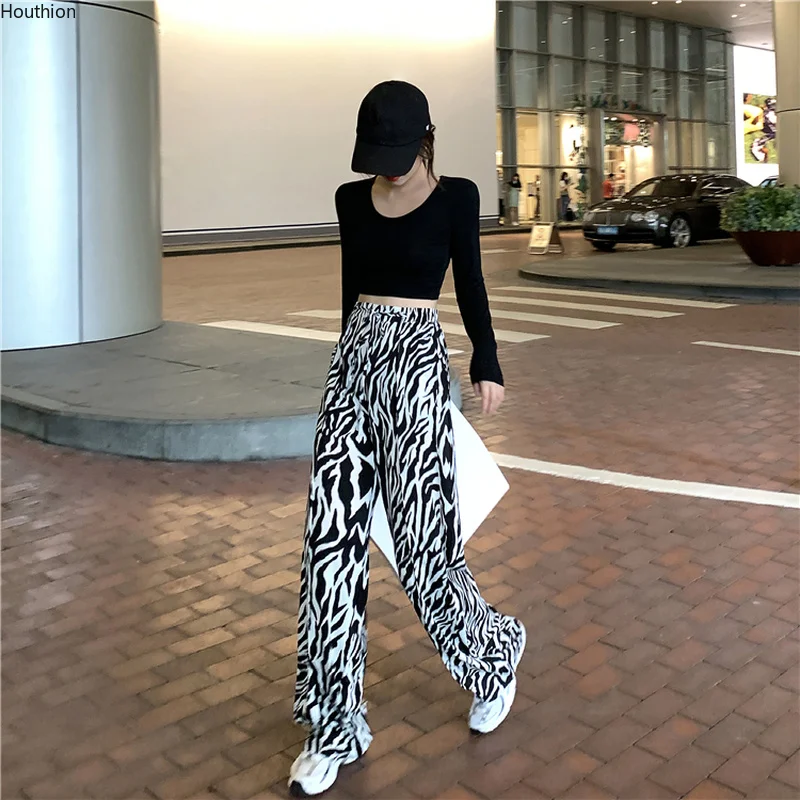 

New High Waist Elastic Trousers Summer Zebra Fashion Woman Pants Pattern Belt Casual Comfortable