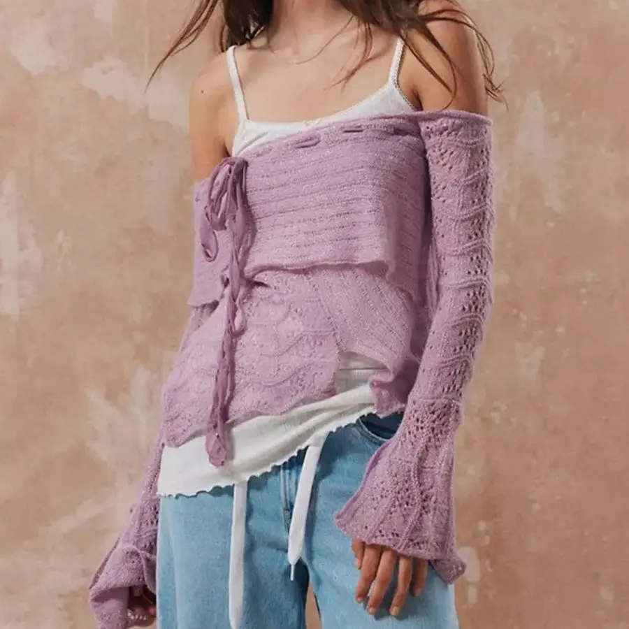 Новый модный вязаный свитер сексуальный женский нестандартной формы на шнуровке