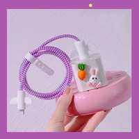 cartoon animal cable winder cat paw panda protector set for apple 18w 20w charger case for iphone data line spring rope twine