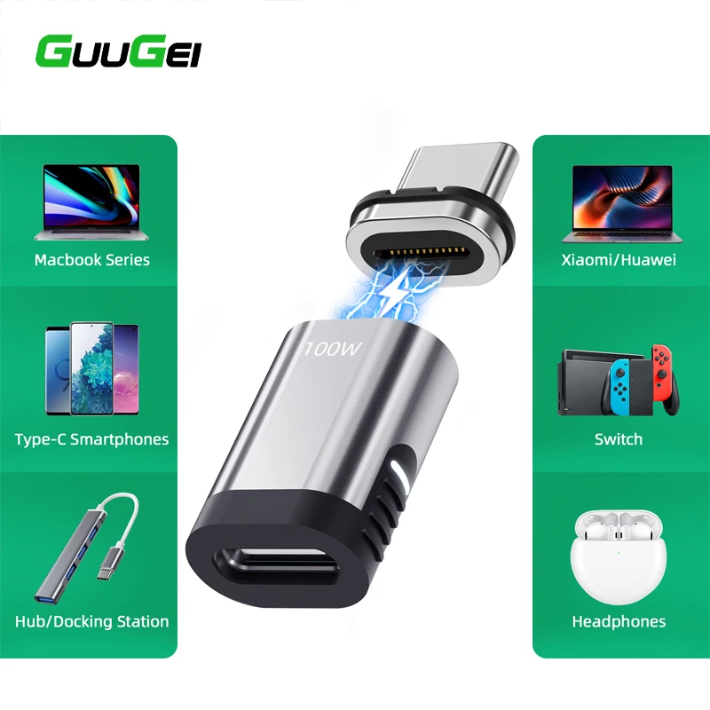 

Магнитный адаптер GUUGEI 100 Вт USB Type C, 24 контакта, передача данных, USB, магнитный разъем для зарядки iPhone, Samsung, USB C конвертер