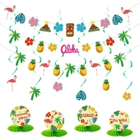 hawaiian themed party background decoration flamingo pineapple banner hanging spiral honeycomb base summer carnival arrangement