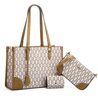 3psc set women%e2%80%99s composite tote shoulder bags pu leather large capacity handbags luxury designer classical geometric pattern