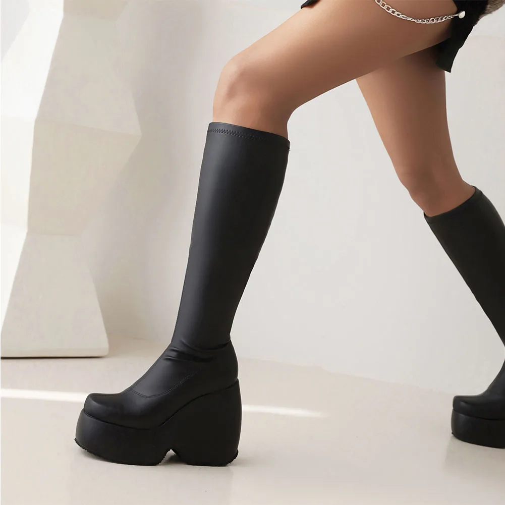 2022 New Fashion Long Boots Punk Style Cool Girl Super High Heeled Women Boots Platform Street Autumn Winter Mid Calf Boots