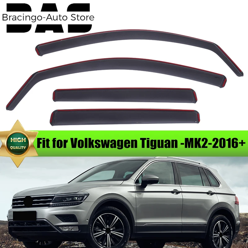 Фото Дефлекторы окон Bracingo (1 комплект) для VW Tiguan MK2 II 5-дверный 2016-2023, тонированные черные, защита от солнца и дождя №1
