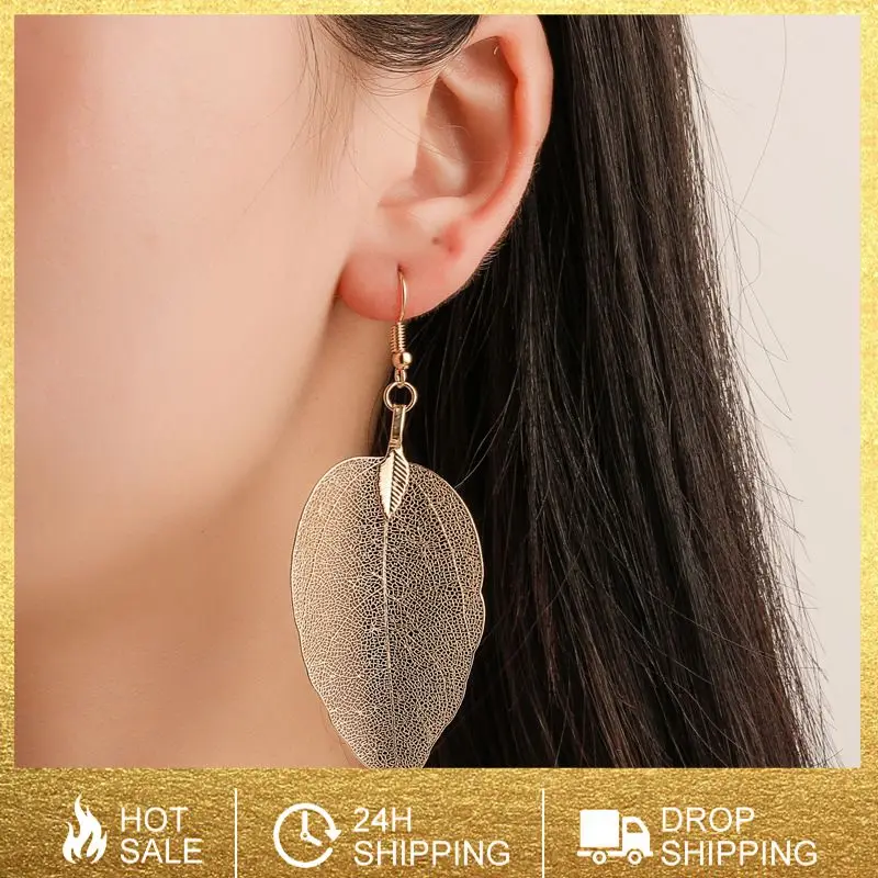 

Vintage Bohemian Earrings Female Retro Long Hollow Leaf Women Earrings Natural Real Leaf Big Earrings Jewelry Accessories