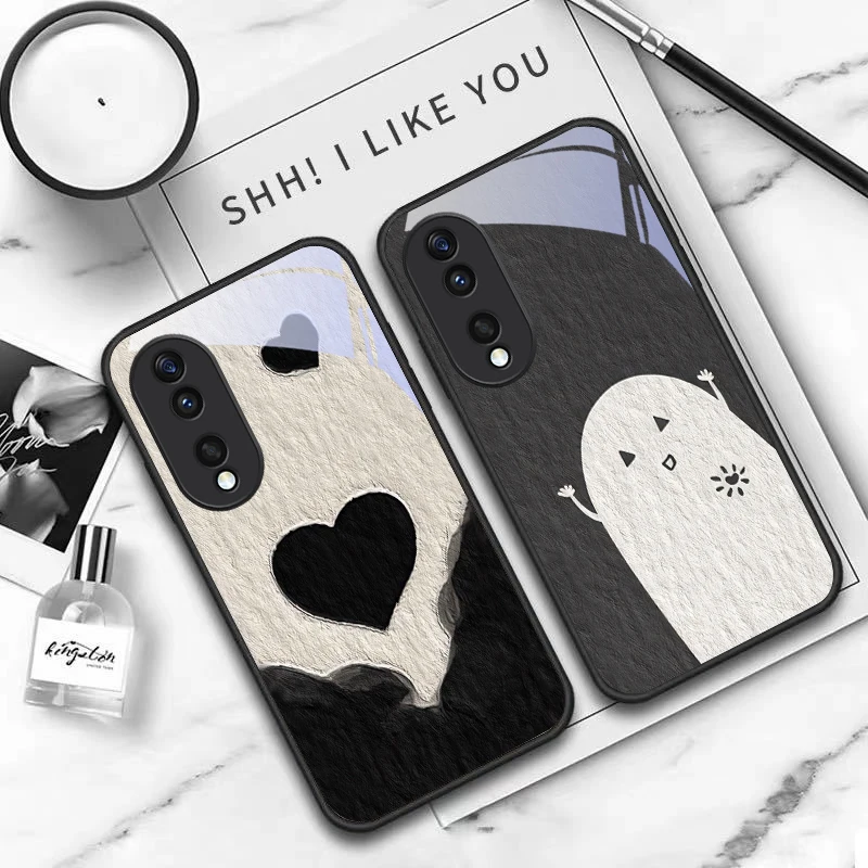 Фото Черно-белый чехол-накладка из стекла для Honor X6, X9c, X9, X6b, X8a, X8, X9b, X5b Plus, X8b, 30 Pro+, 50 Pro, 70, 90, 200 Lite №5