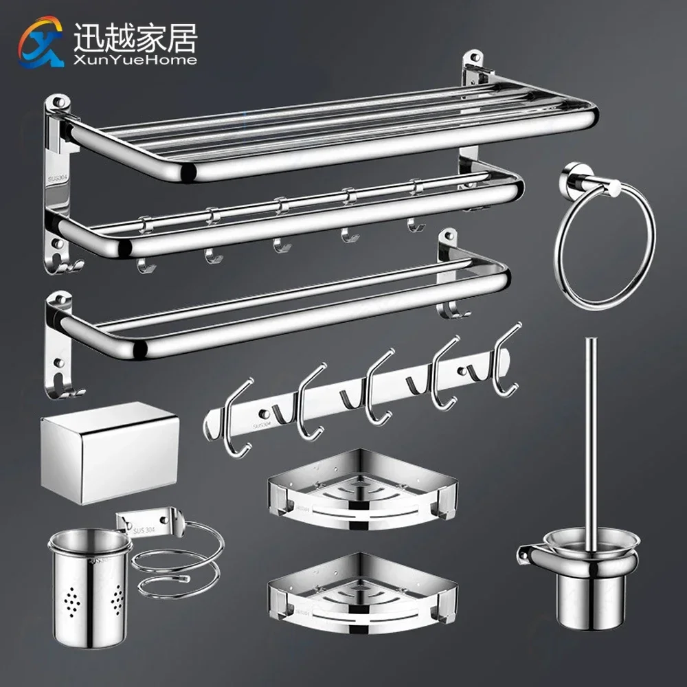 

Вешалка для полотенец, вешалка для душа, серебристые двойные полки из нержавеющей стали 304, держатели для туалетной бумаги, крючки, аксессуары для ванной комнаты
