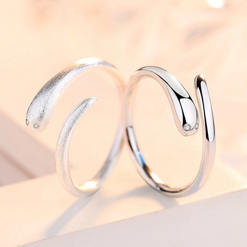 

Pure 925 Sterling Silver Ring Adjustable Snake Couple Rings For Lovers Engagement Wedding Fine Jewelry Accessories Gifts