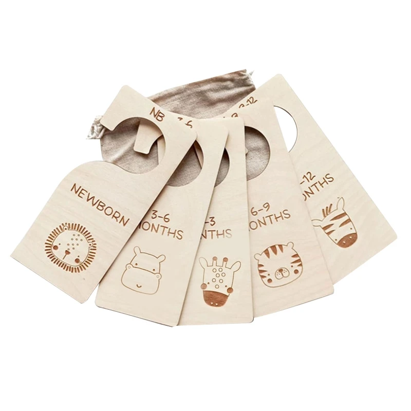 

5 Pcs Baby Closet Size Divider Wooden Baby Closet Organizers from Newborn Infant to 12 Months for Home Nursery Baby Clothes
