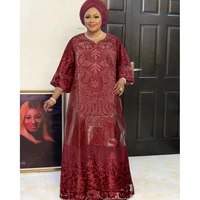 hd with diamond embroidery dresses african clothes for women traditional bazin riche maxi dress women nigerian gele headtie