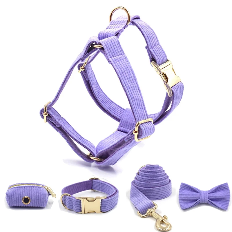 

Purple Custom Dog Collar Harness Leash Set Puppy Personalized Free Engraved ID Nameplate Dog Collars and Harnesses Tag