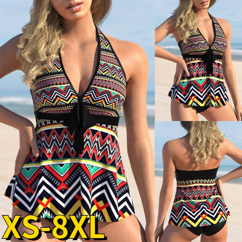 

Женский раздельный купальник-танкини свободного покроя с принтом