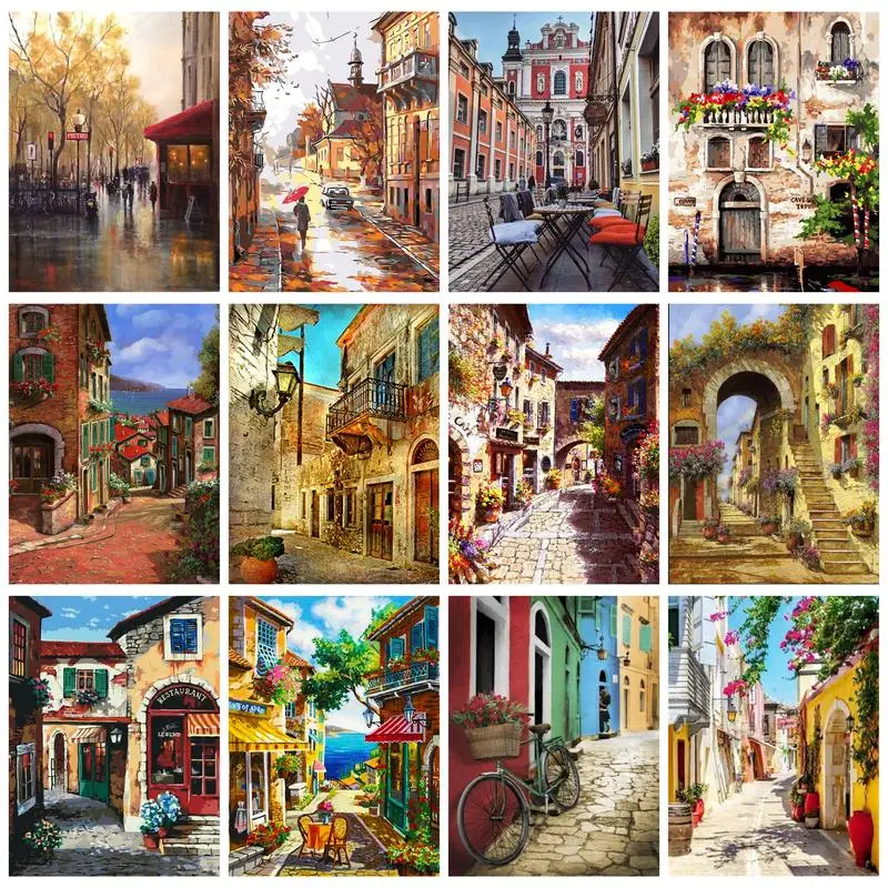 

CHENISTORY DIY Painting By Numbers Autum Landscape Adults Crafts Town Scenery Picture Coloring Unique Gift Home Decors Handmade