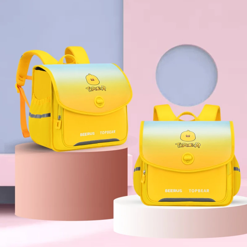 Horizontal British Children Primary School Bags New Large Fashion Grade 2-5 Girls Boys Rabbit PU Cartoon Gradient Backpacks Hot