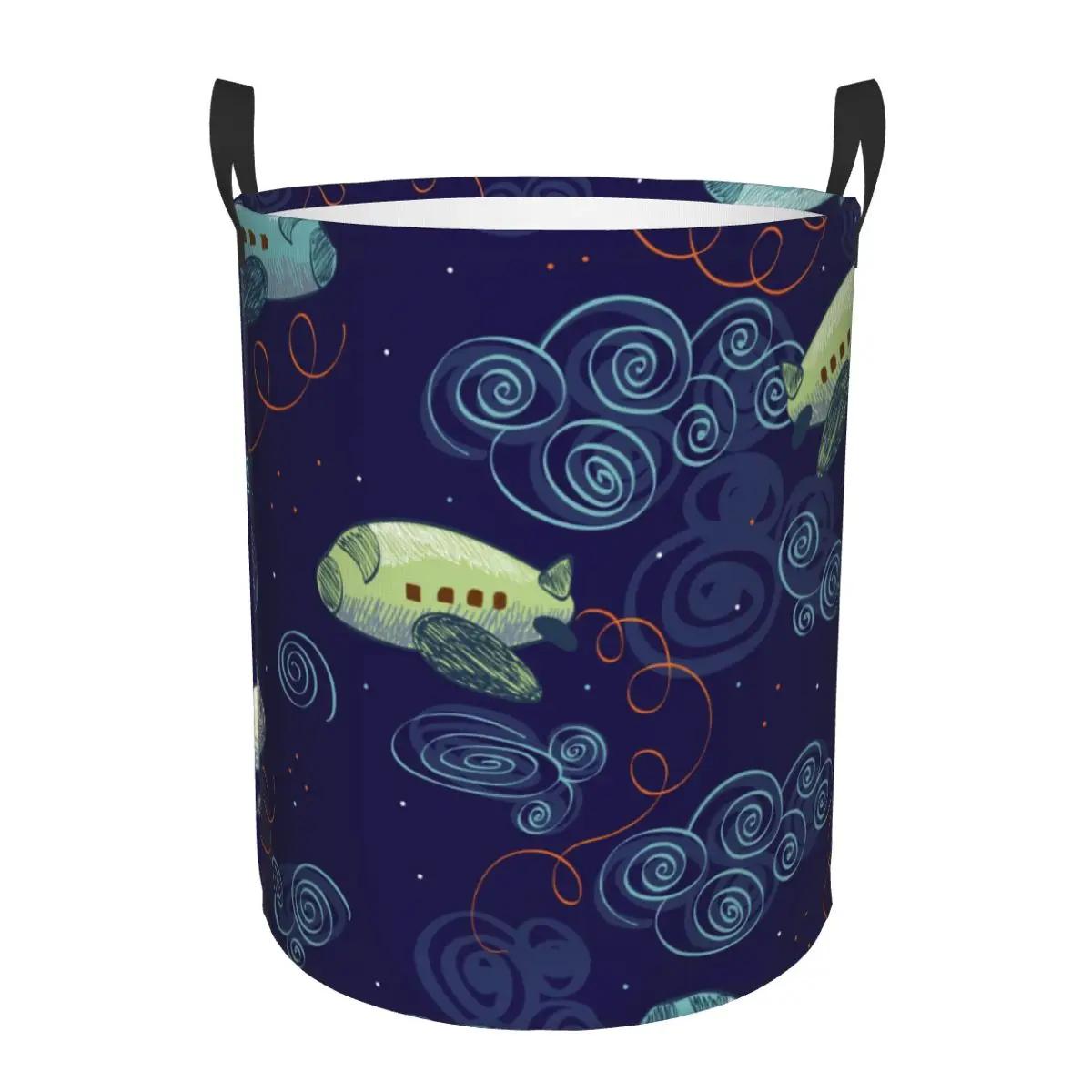 

Folding Laundry Basket Cute Airplane Colorful Round Storage Bin Large Hamper Collapsible Clothes Toy Bucket Organizer
