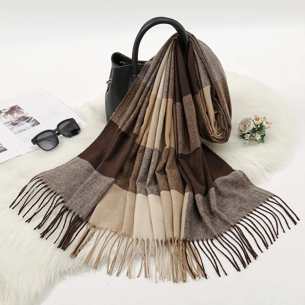 Новейший имитация кашемира шарф с кисточкой женский зимний теплый шейный платок