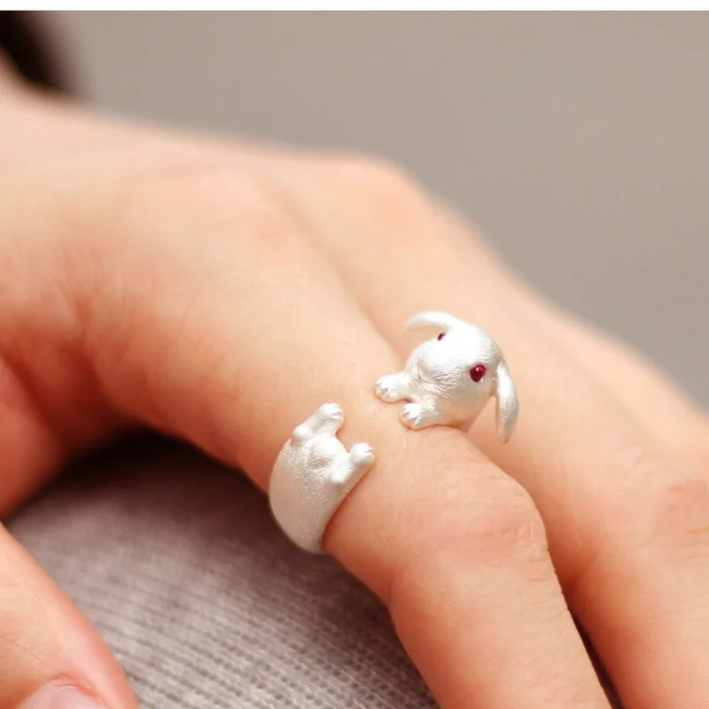 

Vintage Cute Rabbit Animal Ring Men Open Adjustable Metal Punk Fashion Rabbit Ear Shape Zircon Rings For Women 2022 New Jewelry