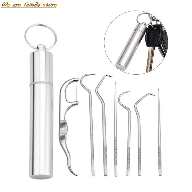 

7pcs Portable Stainless Steel Metal Toothpick Bag Set Reusable Environmental Protection with Holders for Outdoor Picnic Camp