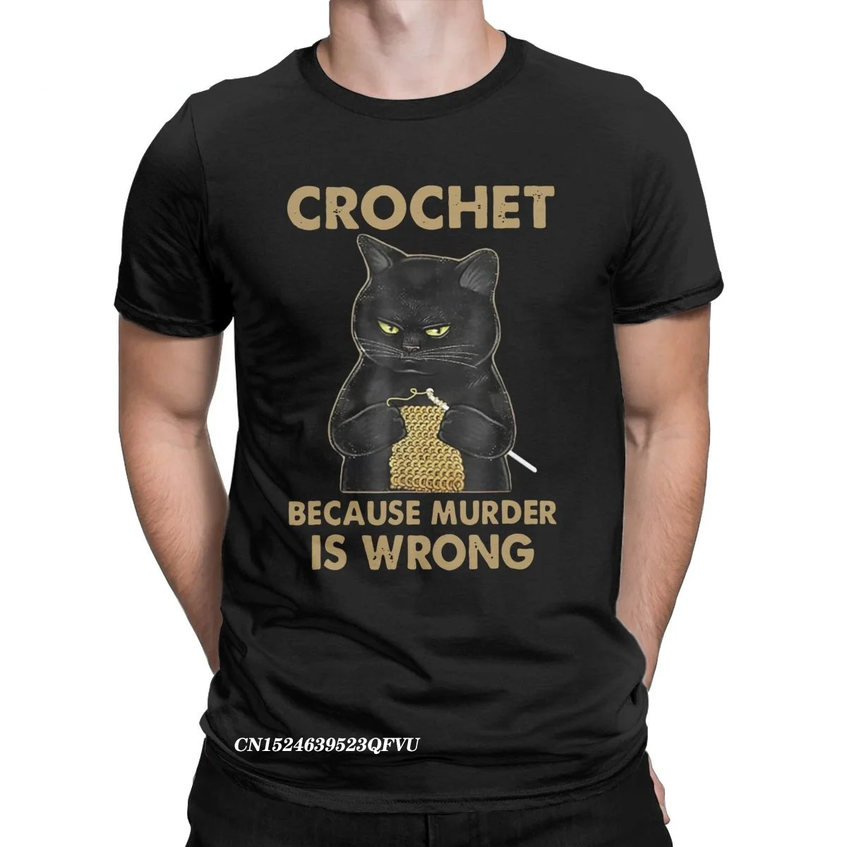 

Crochet Because Murder Is Wrong Black Cat Tee Shirt For Men Hipster Pure Cotton Tee Shirt Manga Harajuku Tshirt Party Tops