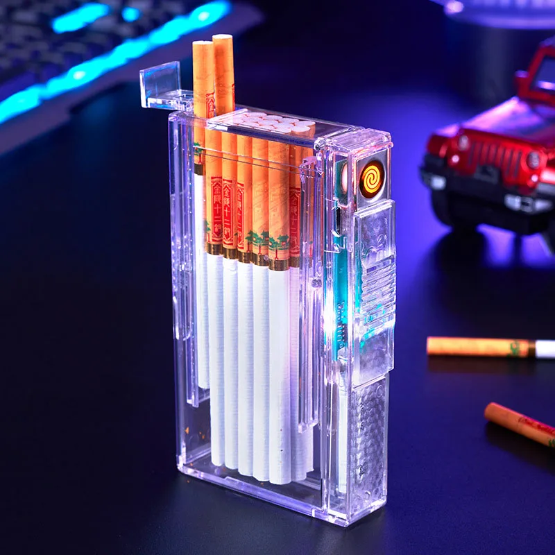 

The New Transparent Cigarette Case Is Windproof USB Tungsten Wire Lighter Can Accommodate 20 PCS Of Thin Cigarettes