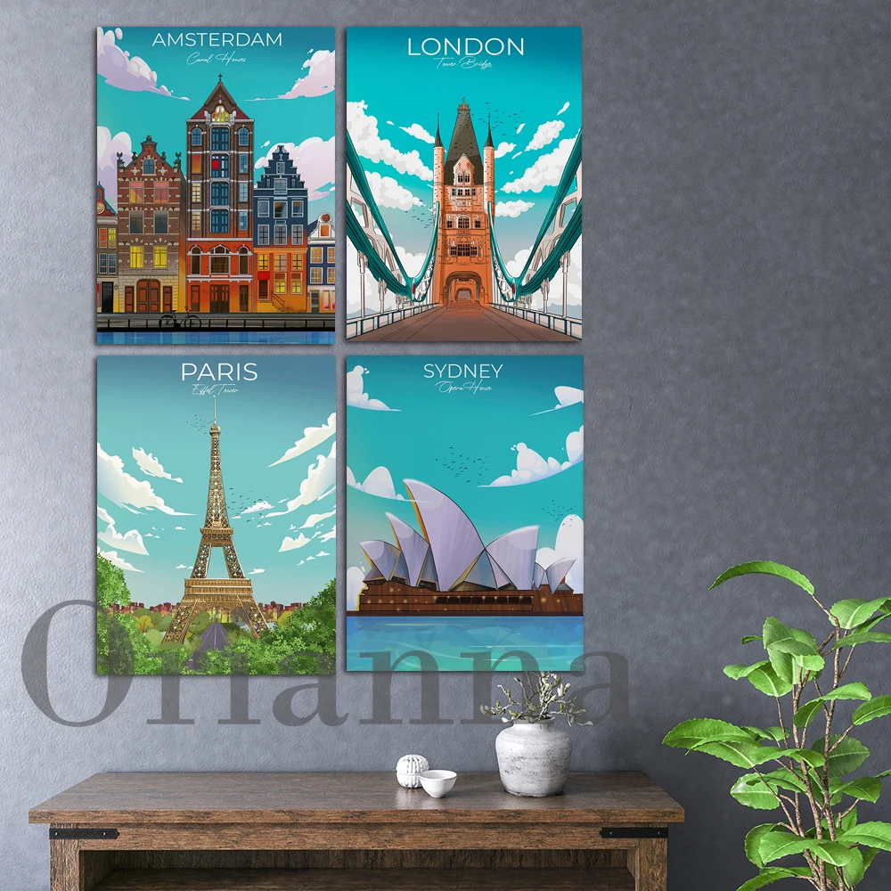 

France Paris Eiffel Tower Sydney Australia Sydney Holland Amsterdam London England Tower Bridge Travel Wall Art Prints Posters