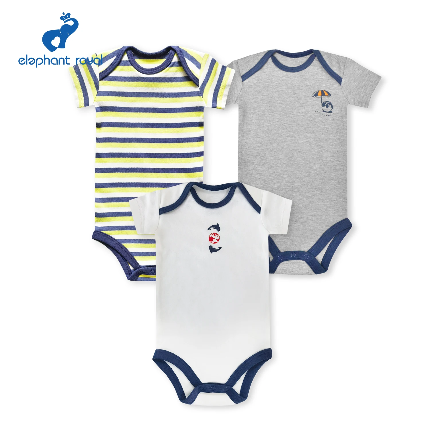 

Elephant Royal 2022 Fashion Baby Girls Romper Cotton Short Sleeve Infant Playsuit Summer O-neck 3pcs/Set