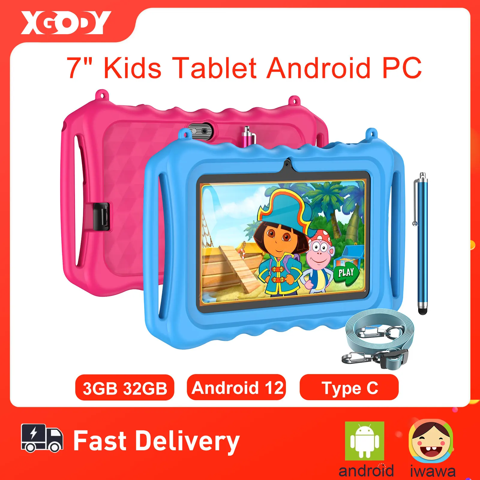 Xgody Tablet Per Bambini Da 7 Pollici Tablet Per Pc Android Per Bambini Studio Educativo Bluetooth Wifi Typec Con Custodia Protettiva Carina Regalo Pe