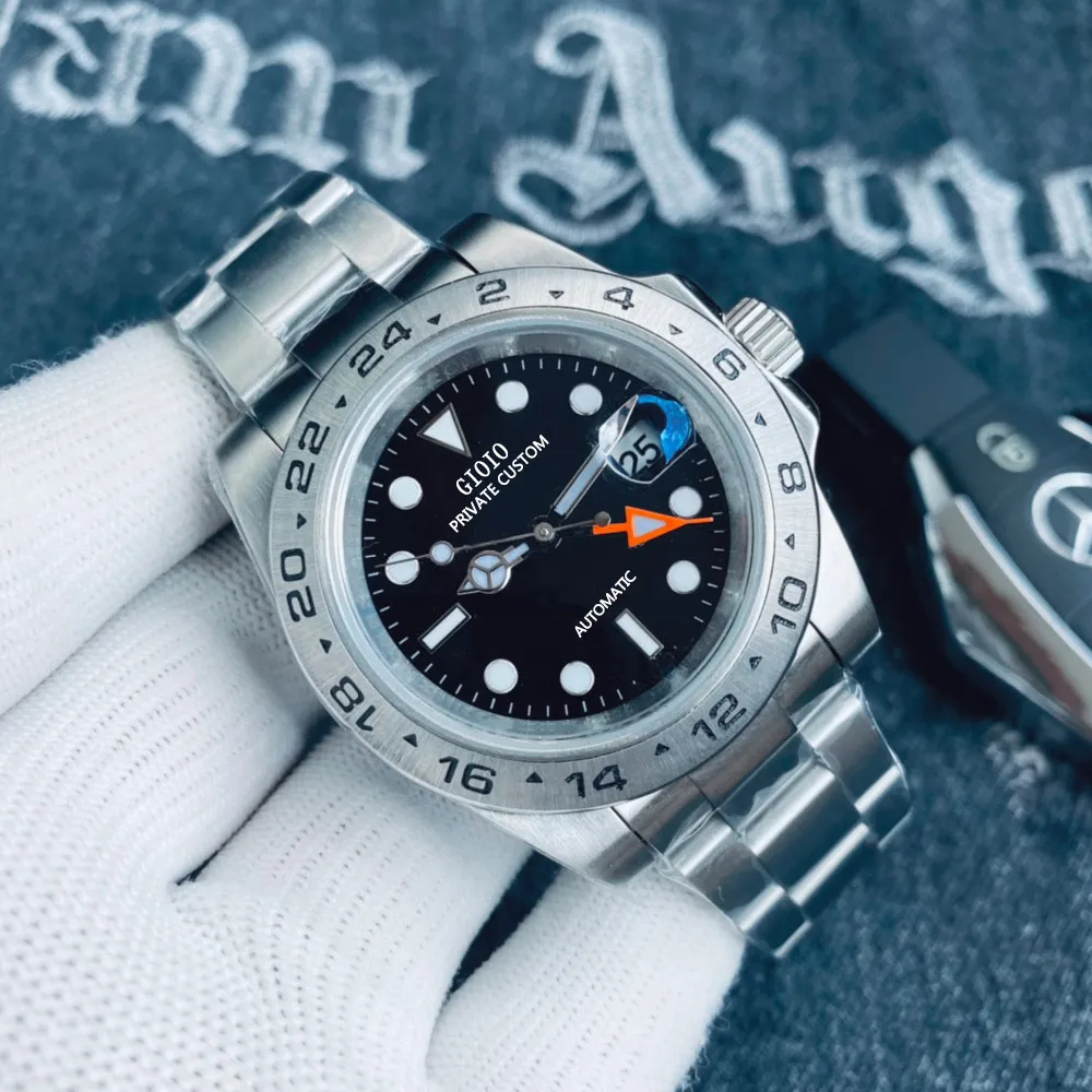 

Men Automatic Mechanical GMT Watch Luxury EXP Luminous Black White Dial