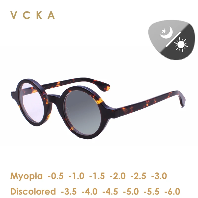 

VCKA Vintage Round Acetate Handmade Small Reading Glasses Frame Men Women Prescription Discoloration Optical Eyewear +0.5~+6.0