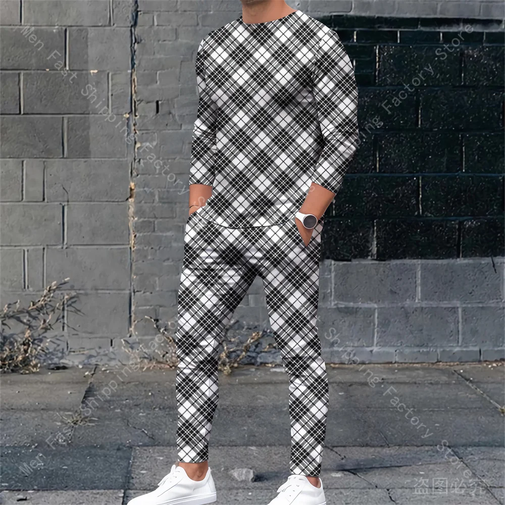 Men's Clothing Long Sleeve T Shirt Sweatpants 2 Piece Sets O Neck Men Tracksuits Casual Sweatshirt pants Suits Casual Sportswear