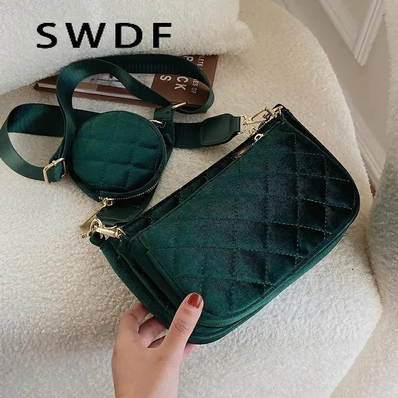 

Golden Velvet Three-piece Suit Shoulder Bag for Women 2022 Winter Hit Small Crossbody Bag Female Designer Handbags and Purses
