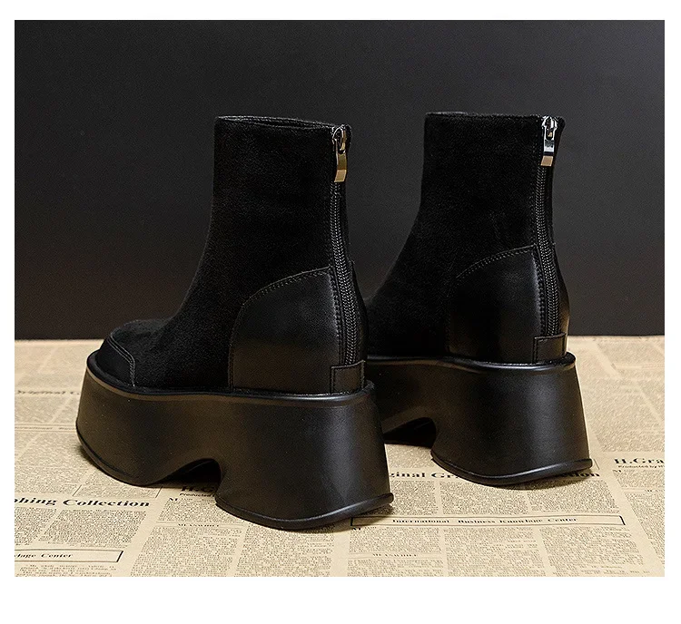 11 см черные замшевые женские ботильоны из овчины плюшевая теплая