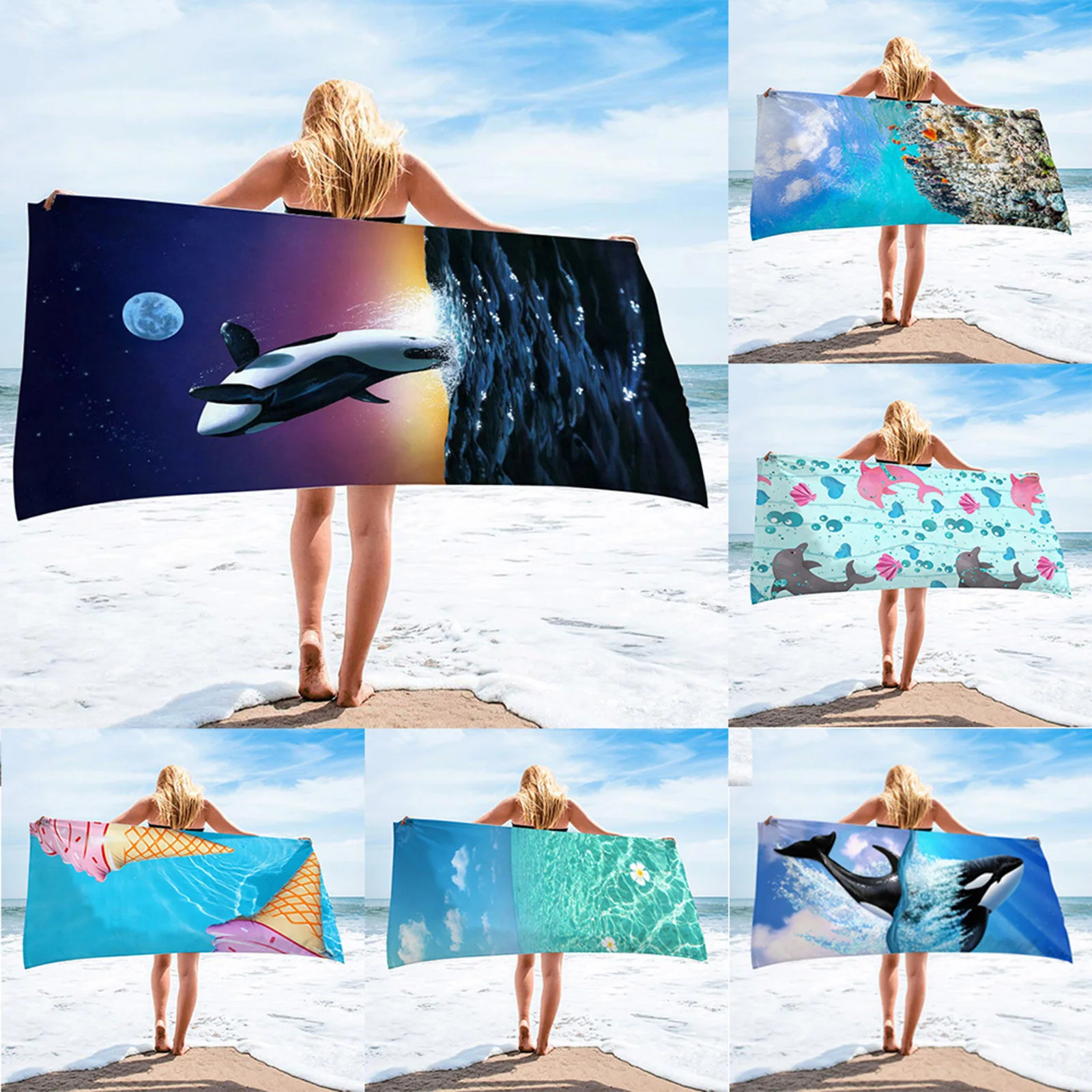 Fish Whale Sport Bath Towel Animal Print Quick Dry Beach Towel Microfiber Bath 70x140cm