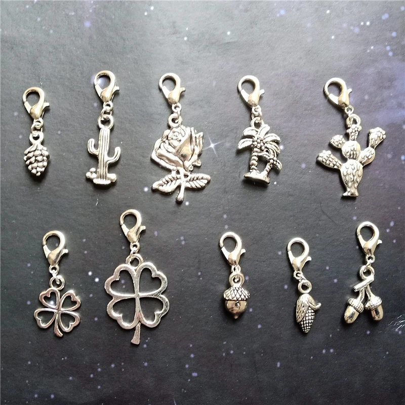 

2pcs In Set Flower Clip on Charm Pine Cones Charm Antiuqe Silver Color Charm Dangle Charm Cactus Charm Plant Jewelry