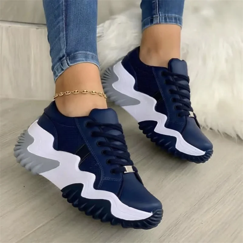 

2022 New Sneakers Women Casual Shoes Breathable Loafers Ladies White Stripe Colorblock Platform Sneakers Outdoor Walking Shoes