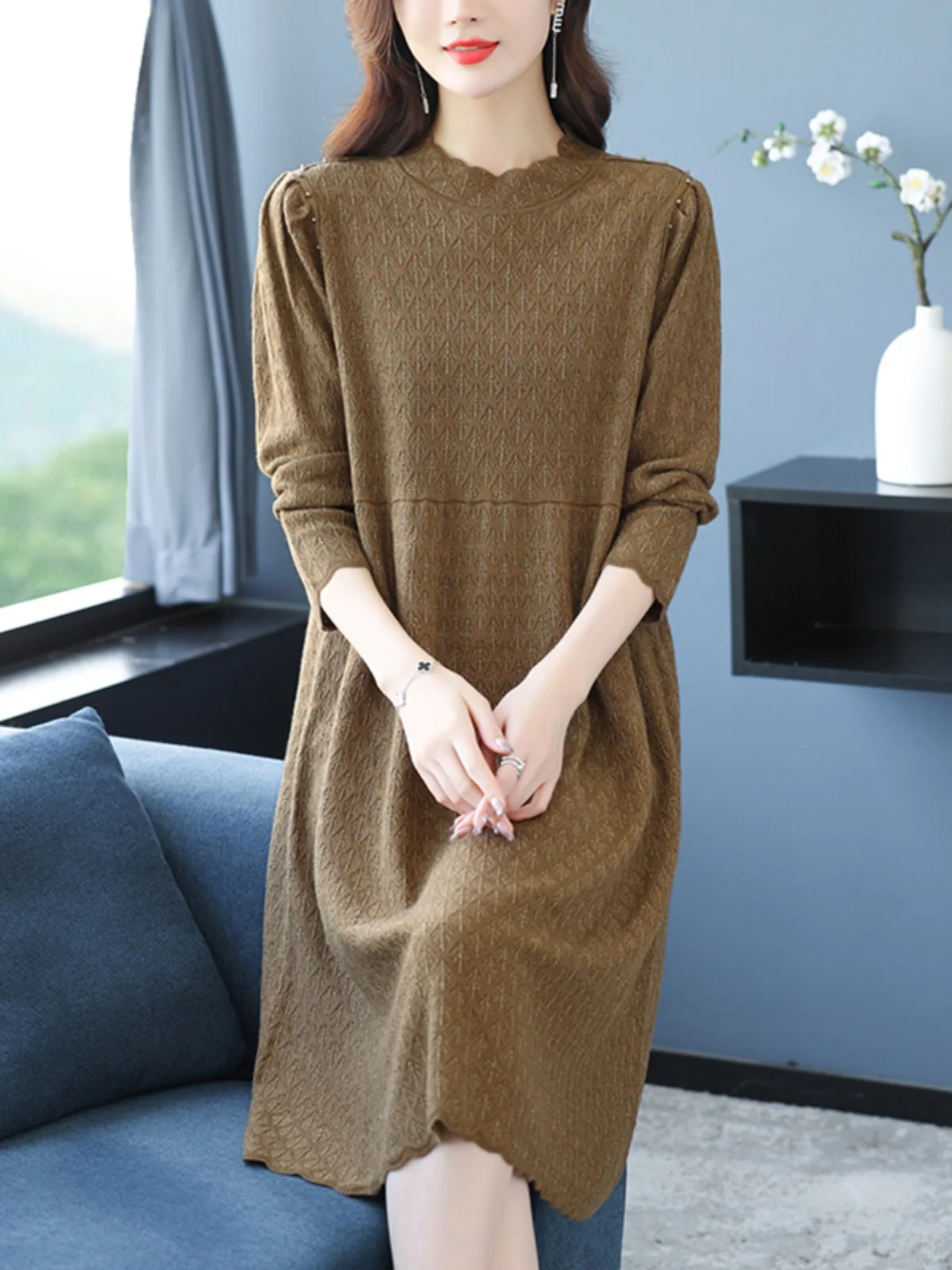 Женское платье среднего возраста Осенне-зимний шерстяной свитер Трикотажное