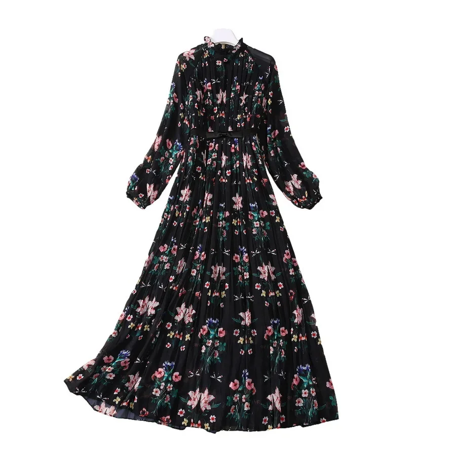 Длинное платье XXL с цветочным принтом новое лето-осень 2024 стильное тяжелое