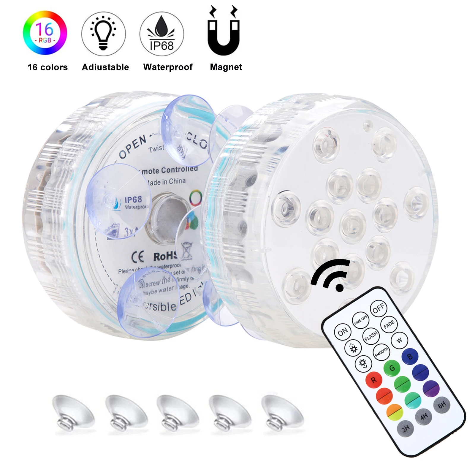 

15 светодиодов подводный светильник 16 цветов RGB IP68 водонепроницаемый светильник для бассейна RF дистанционное управление погружной светильн...