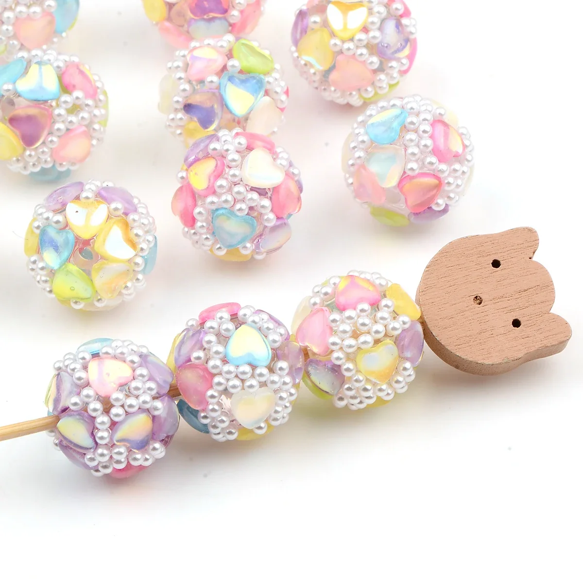 4 шт. креативное сердце с маленькими цветочными шариками из АБС-пластика круглые