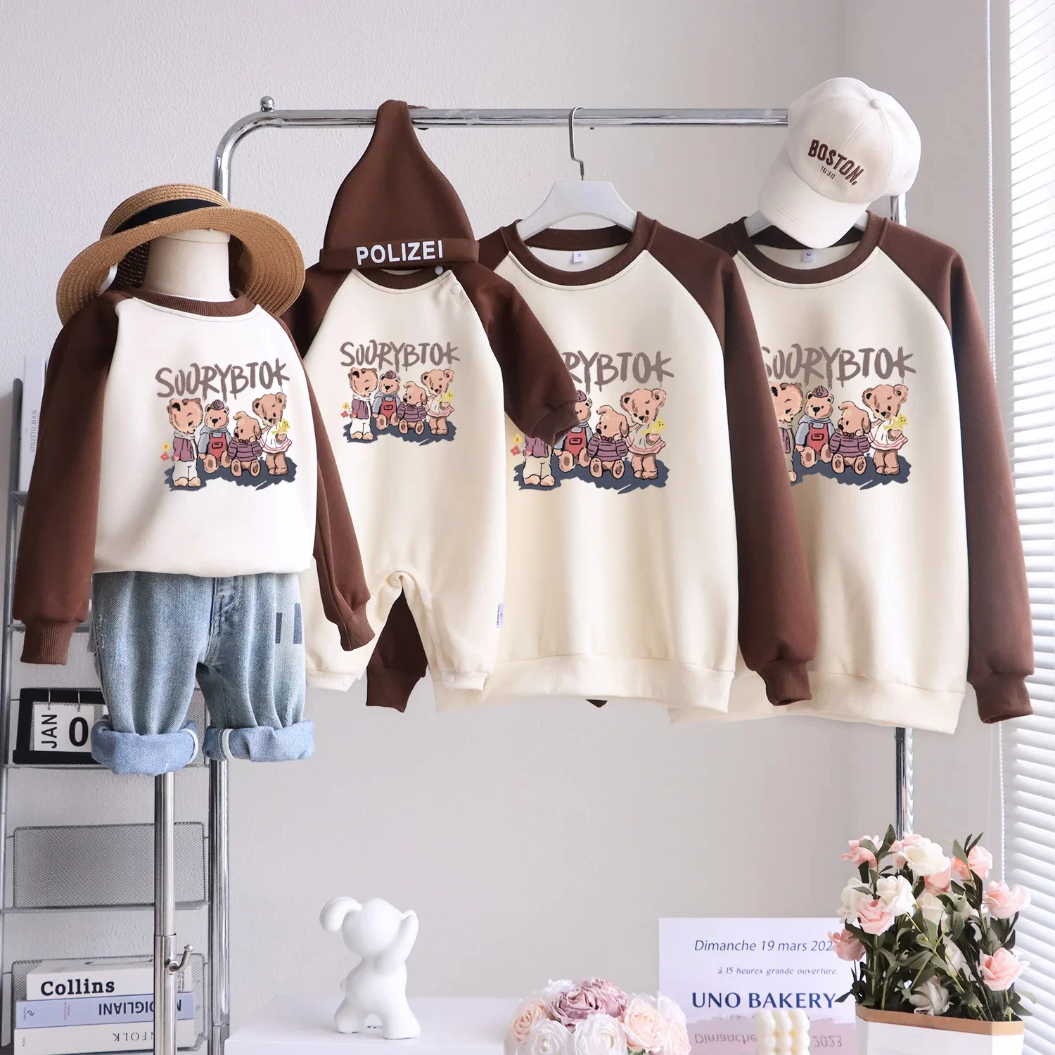 Толстовки с медведем для всей семьи одинаковые забавные одежды папы мамы и сына