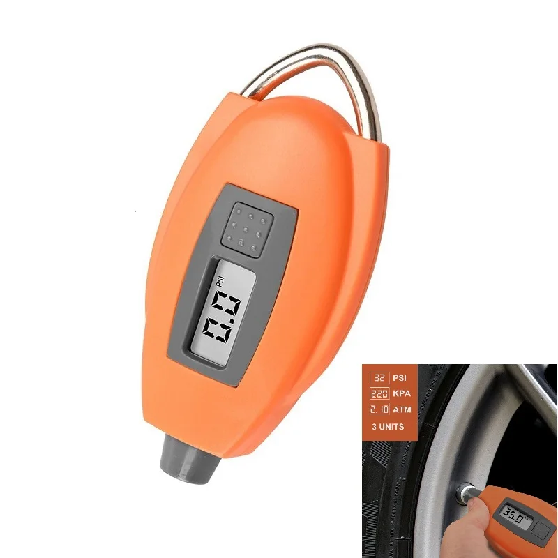 

Digital Pressure Gauge Tire Pressure Tester Motorcycle Tire Pressure Monitoring Tyre Air Gaug Orange Colar CE Battery Included