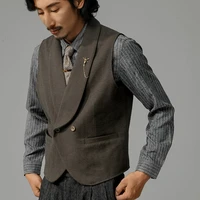 british style retro double breasted vest mens suit collar gentleman business british sleeveless jacket colete masculino