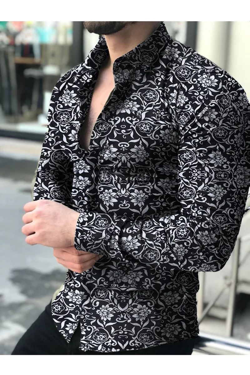 

Camisas Florales De Manga Larga De Otoño De 2021 Para Hombres Camisas Estampadas Con Flores De Corte Delgado Para Hombres Cami