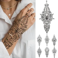 henna hand drawn totem transfer waterproof temporary tattoo sticker women men mandala mehndi lotus lace line body art fake tatto