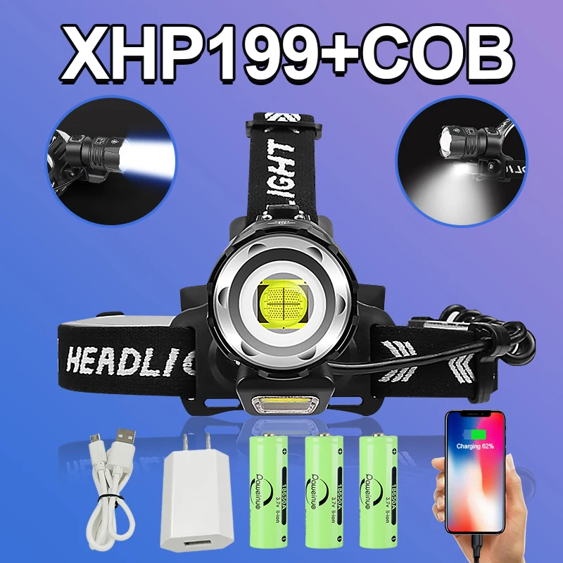 Новое обновление XHP199 Самый мощный светодиодный налобный фонарь 18650 USB