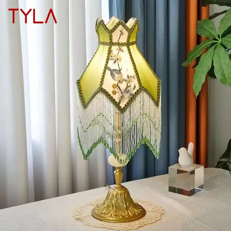 

TYLA French Table Lamp American Retro Living Room Bedroom Villa European Pastoral Creative Tassels Desk Light